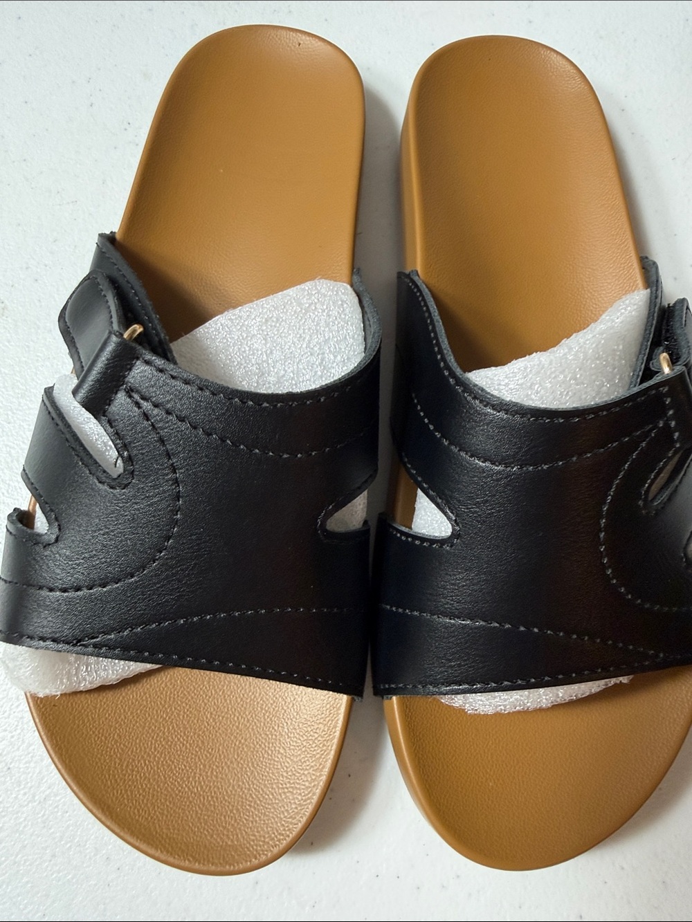 Women’s Black Slide Sandals with Tan Footbed